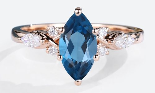 Rose Gold 14K Marquise Cut London Blue Topaz Engagement Ring Vintage (1)