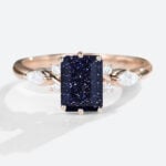 Women's Blue Sandstone Ring Gold Emerald Cut Engagement Rings