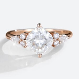 Cushion Cut Lab Diamond Engagement Ring 1.5ct Cluster 4-Prong Ring in Rose Gold