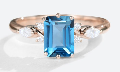 Rose Gold Emerald Cut Engagement Rings London Blue Topaz Ring Vintage Engagement Ring (1)