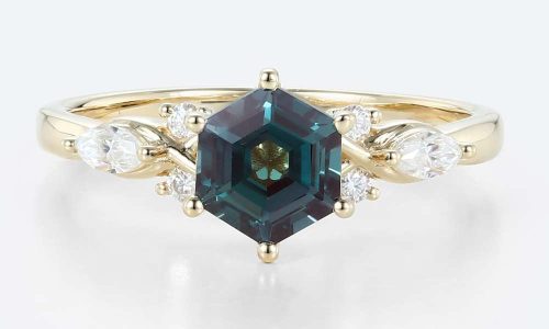 Rose Gold Hexagon Cut Alexandrite Vintage Engagement Ring Wedding Bands For Women (1)