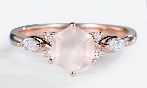 Rose Gold Hexagon Cut Rose Quartz Engagement Ring Vintage Ring (1)