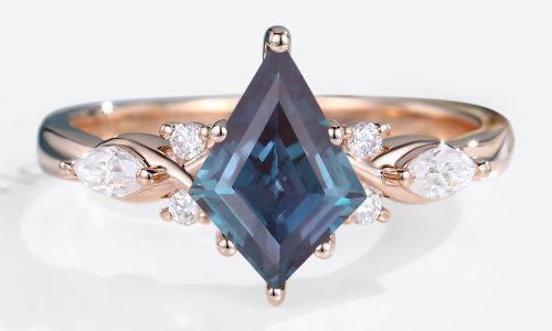 Rose Gold Kite Cut Alexandrite Rings Unique Vintage Engagement Ring (1)