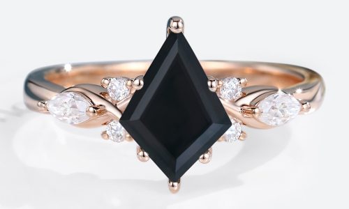 Rose Gold Kite Cut Black Onyx Engagement Ring Simple Vintage Black Onyx Rings (1)