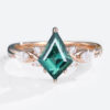 Lab Blue Green Sapphire Engagement Rings Kite Cut Ring for Women in rose gold