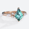 Lab Blue Green Sapphire Engagement Rings Kite Cut Ring for Women in rose gold