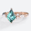 Lab Blue Green Sapphire Engagement Rings Kite Cut Ring for Women in rose gold