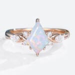 October’s Birthstone - 1ct Kite Cut Opal Engagement Ring Vintage Simple Rose Gold Rings