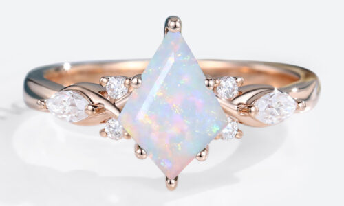 October’s Birthstone - 1ct Kite Cut Opal Engagement Ring Vintage Simple Rose Gold Rings