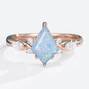 October’s Birthstone - 1ct Kite Cut Opal Engagement Ring Vintage Simple Rose Gold Rings