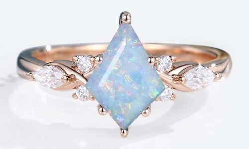 1ct Kite Cut Opal Engagement Ring Vintage Simple Rose Gold Rings