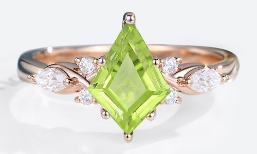 Rose Gold Kite Cut Peridot and Diamond Engagement Ring Vintage (1)