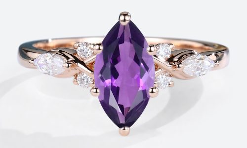 Rose Gold Marquise Cut Amethyst Engagement Ring Marquise Moissanite Side Stone Ring (1)