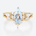 Marquise Cut Aquamarine Yellow Gold Engagement Ring Set