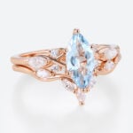 Rose Gold Marquise Cut Diamond & Aquamarine Engagement Ring Set (3)