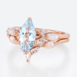 Rose Gold Marquise Cut Diamond & Aquamarine Engagement Ring Set (4)