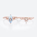 Rose Gold Marquise Cut Diamond & Aquamarine Engagement Ring Set (7)