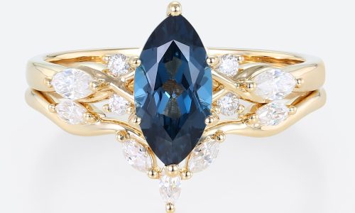 London Blue Topaz Rings Marquise Ring Set Vintage 14k Gold Rings