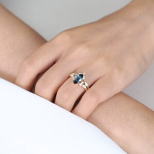 London Blue Topaz Rings Marquise Ring Set Vintage 14k Gold Rings
