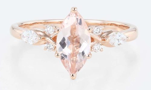 Rose Gold Marquise Cut Morganite Engagement Ring Marquise Moissanite Side Stone Ring (1)