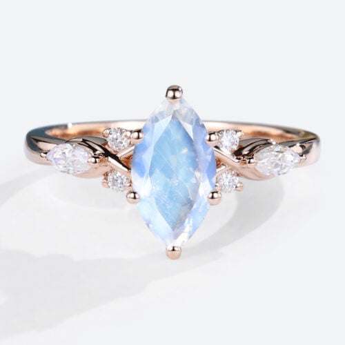 Rose Gold Moonstone Ring Marquise Cut Moonstone Engagement Ring Anniversary Gift