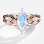 Rose Gold Moonstone Ring Marquise Cut Moonstone Engagement Ring Anniversary Gift