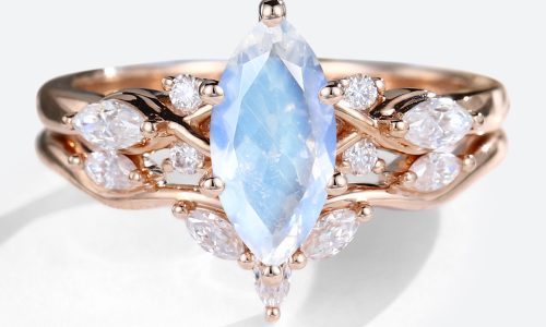 Rose Gold Moonstone Ring Marquise Cut Moonstone Engagement Ring Anniversary Gift