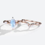 Rose Gold Moonstone Ring Marquise Cut Moonstone Engagement Ring With Stacked Wedding Rings Set