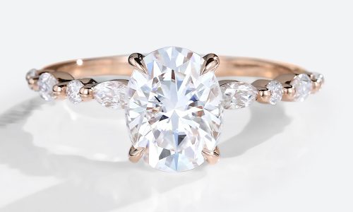 Rose Gold Oval Cut 2CT Lab Grown Diamond Half Eternity Engagement Ring (1)