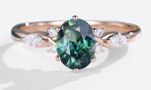 Rose Gold Oval Cut Green Blue Sapphire Engagement Ring Stacked Wedding Rings (1)
