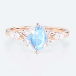 Rose Gold Oval Cut Moonstone Ring Vintage Engagement Rings Anniversary Gift