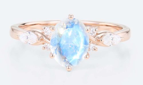 Rose Gold Oval Cut Moonstone Ring Vintage Engagement Rings Anniversary Gift