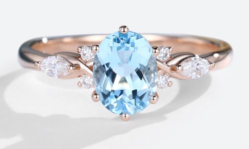 Rose Gold Oval Engagement Rings Aquamarine Engagement Ring (1)