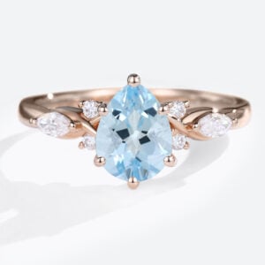 Rose Gold Pear Shaped Aquamarine Engagement Ring Classic Bridal Ring