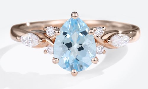 Rose Gold Pear Shaped Engagement Ring Aquamarine Engagement Ring (1)