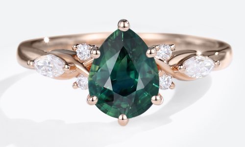 Rose Gold Pear Shaped Green Blue Sapphire Engagement Ring Simple Vintage Engagement Ring (1)