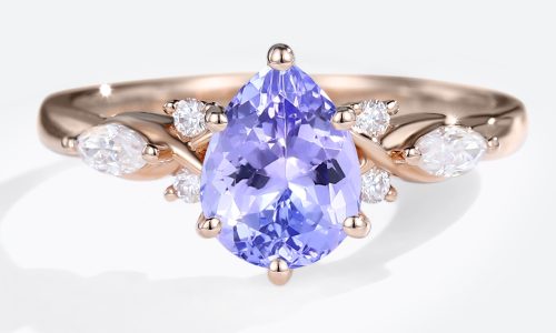 Rose Gold Pear Shaped Tanzanite and Diamond Engagement Ring (1)