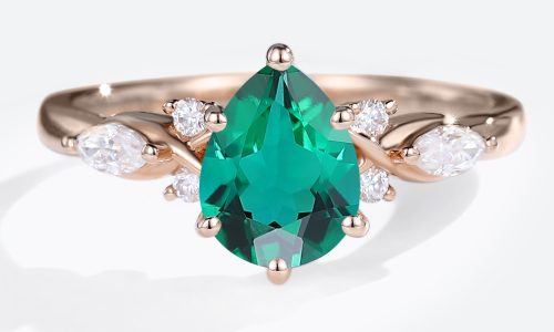 Rose Gold Vintage Emerald Engagement Rings Pear Shaped Engagement Ring (1)