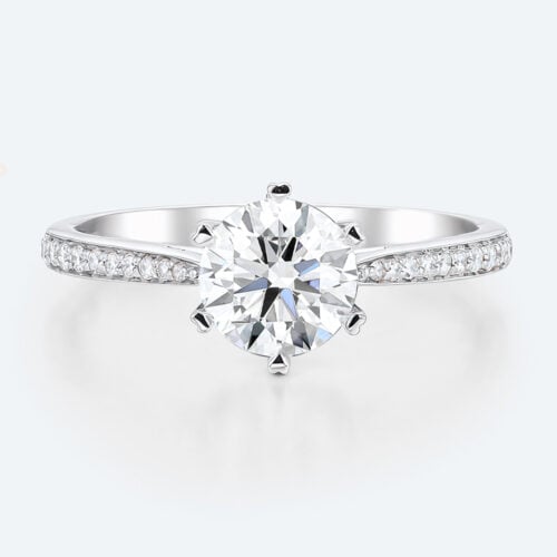 1.5 Ct Diamond Ring Graduated 6-Prong Round Cut Lab Diamond Ring in White Gold