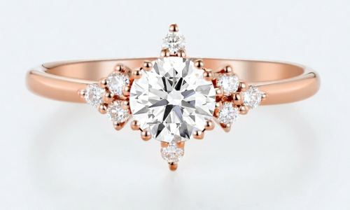 0.5ct Round Lab Diamond Engagement Rings​ Vintage Cluster Split Prong Promise Ring in Rose Gold