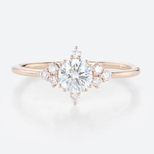 Round Cut Lab Grown Diamond Vintage Cluster Engagement Ring