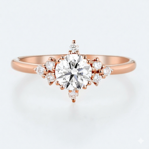 0.5ct Round Lab Diamond Engagement Rings Vintage Cluster Split Prong Promise Ring in Rose Gold