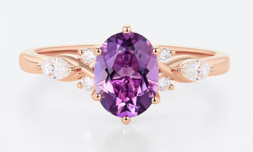 Engagement Amethyst Ring Vintage 1.5ct Oval Cut Amethyst Ring in Rose Gold