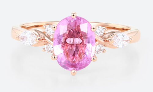 Pink Sapphire Engagement Ring Promise Rings for Her Rose Gold