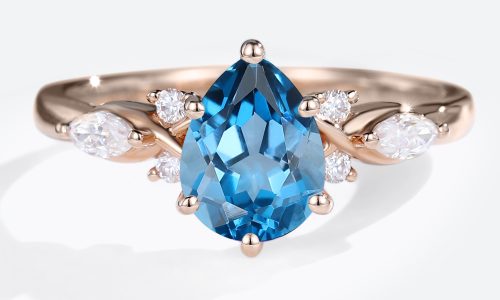 Vintage Pear Shaped London Blue Topaz Engagement Ring In 14K Rose Gold (1)