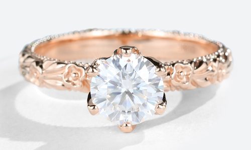 Vintage Rose Gold Round Cut 1 CT Lab Created Diamond Engagement Ring (1) Vintage Rose Gold Round Cut 1 CT Lab Created Diamond Engagement Ring (1)