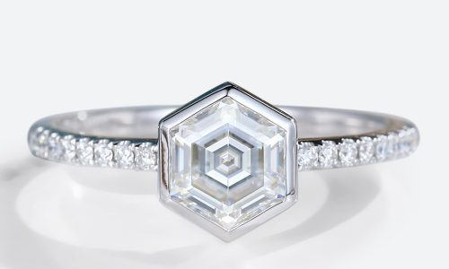 White Gold Hexagon Cut 1CT Lab Diamond Half Eternity Engagement Ring (1)