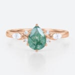 Rose Gold Pear Shaped Moss Agate Engagement Ring Simple Engagement Rings
