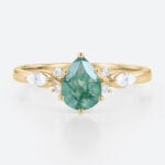 Yellow Gold Pear Shaped Moss Agate Engagement Ring Simple Engagement Rings