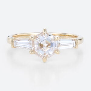 3 Stone Engagement Ring Hexagon Cut 1 Carat Lab Grown Diamond Ring